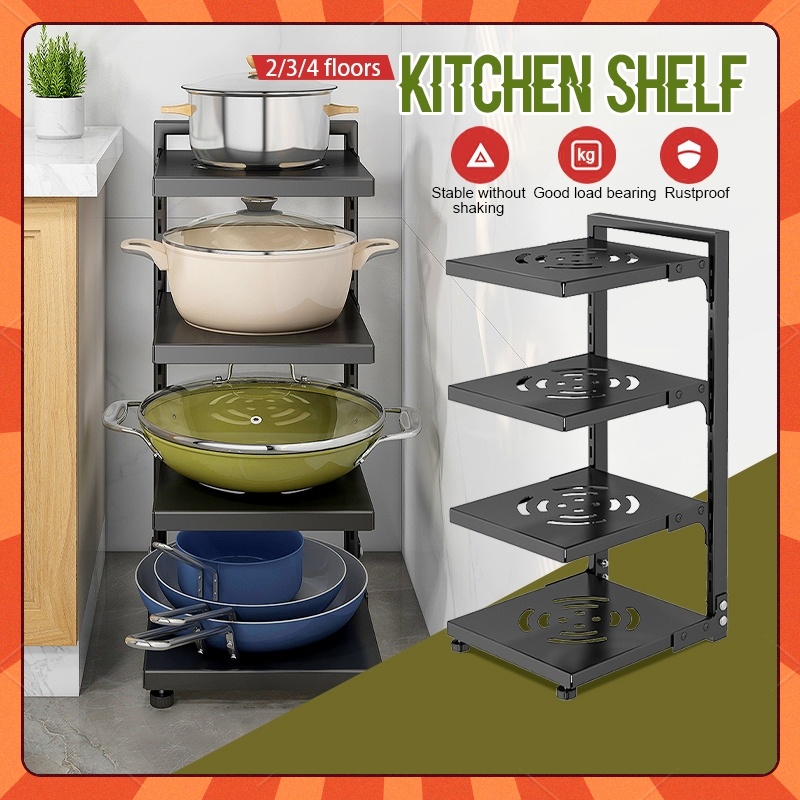 Kitchen Organizer Rack Pan Organizer 2-4 Layer Pot Rack Adjustable ...