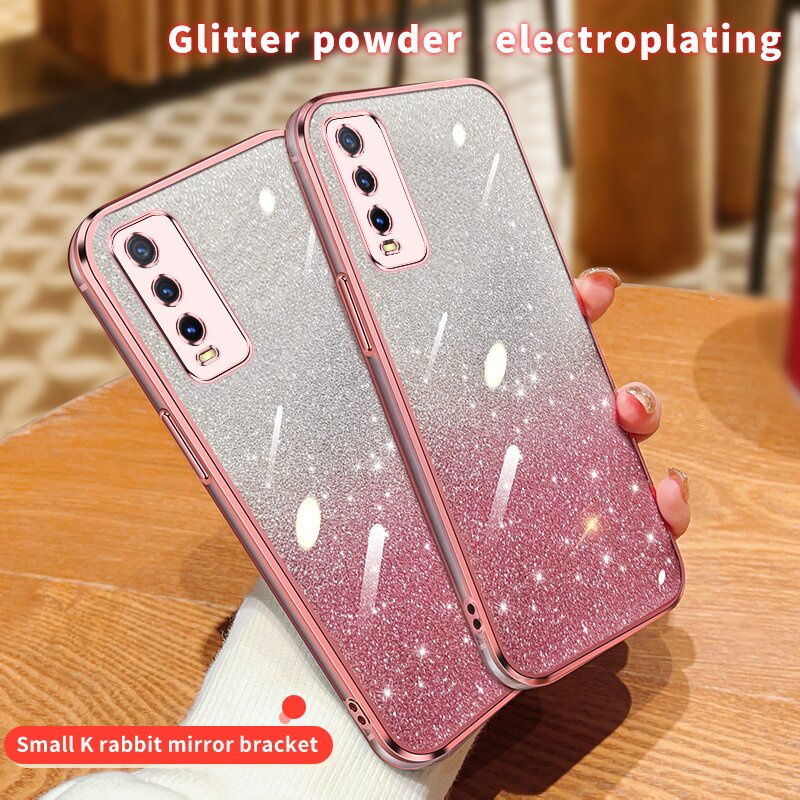 Case vivo v2033 v2034 v2068 v2070 v2069 v2101 v2129 Shiny Chameleon  Transparent Soft Shell with Sparkling Sticker Electroplated Phone Case