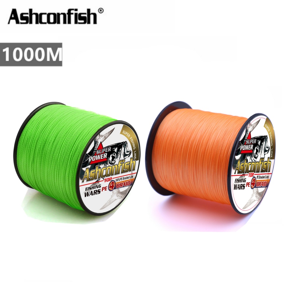 Ashconfish 4 Strands 1000M Braided Fishing Line Dyneema PE Line X4 Color Light Green Orange