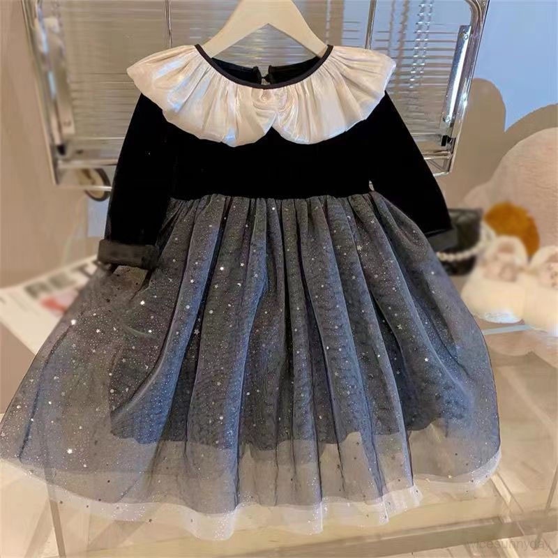 Off The Shoulder Korean Velvet Sleeveless Ankle Length A-line Pleated Formal Kids Princess Dresses