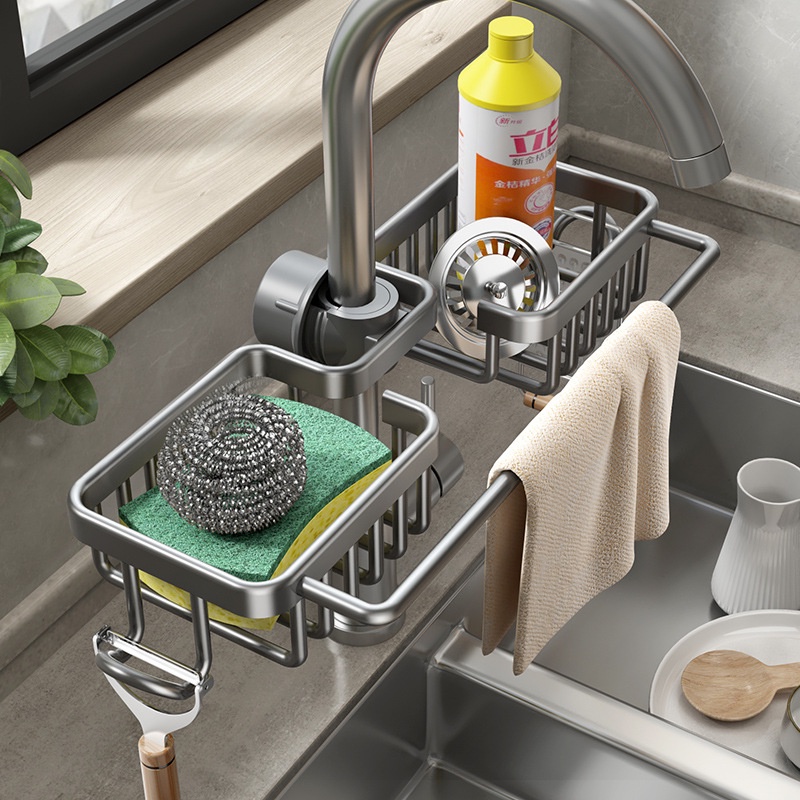 Gray Faucet Shelf Sink Storage Rack Kitchen Supplies Handy Tool Sink ...