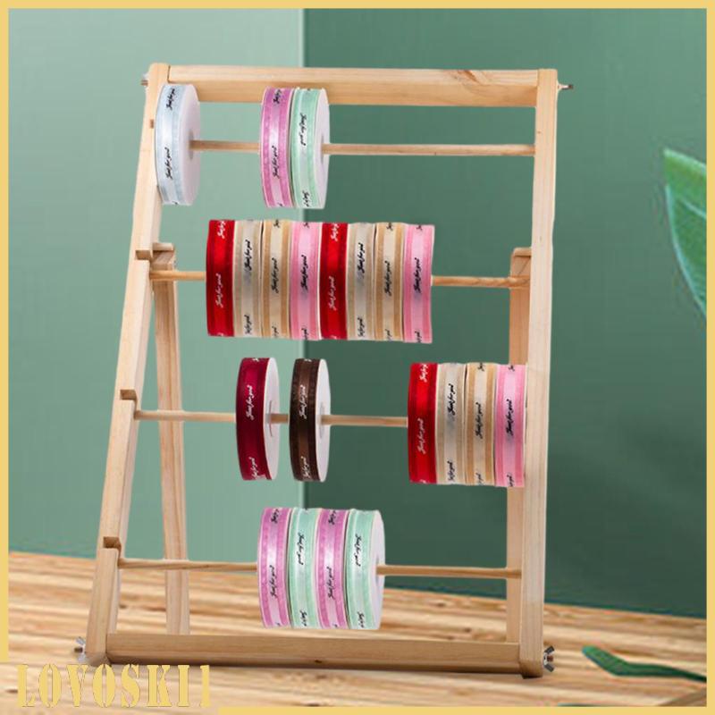 [Lovoski1] Wood Ribbon Organizer Craft Ribbon Storage 4 Tier Desktop