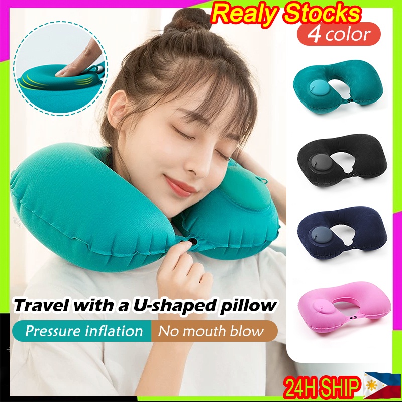 Inflatable Neck Pillow U-Shape Travel Pillow Air Press Type Outdoor ...