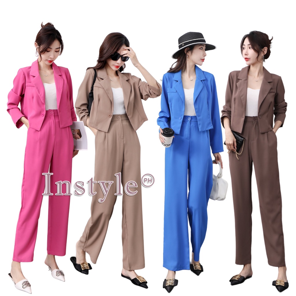 Instyle Womens Coord Crop Top Long Sleeve With Straight Leg Trouser ...