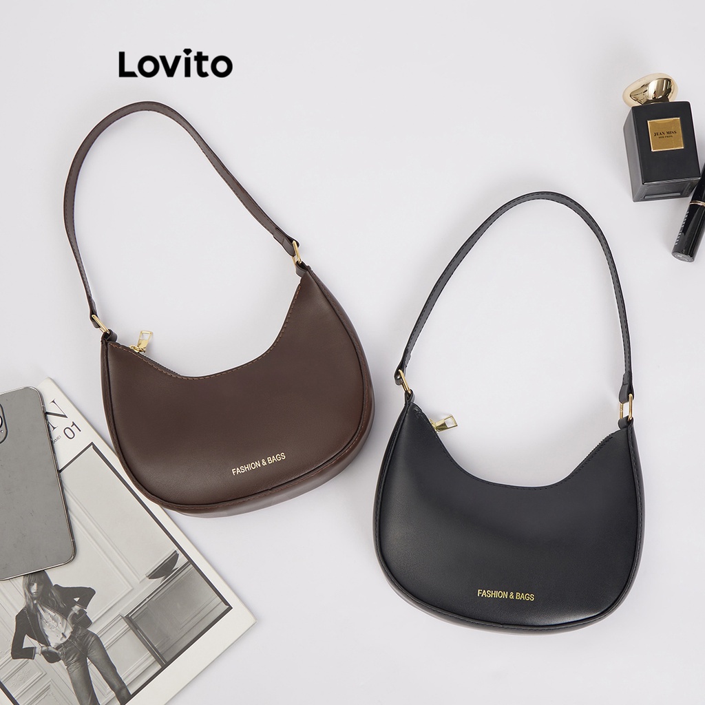 Lovito Women Casual Plain Basic Shoulder Tote Bag L66AD030 (Brown/Black ...