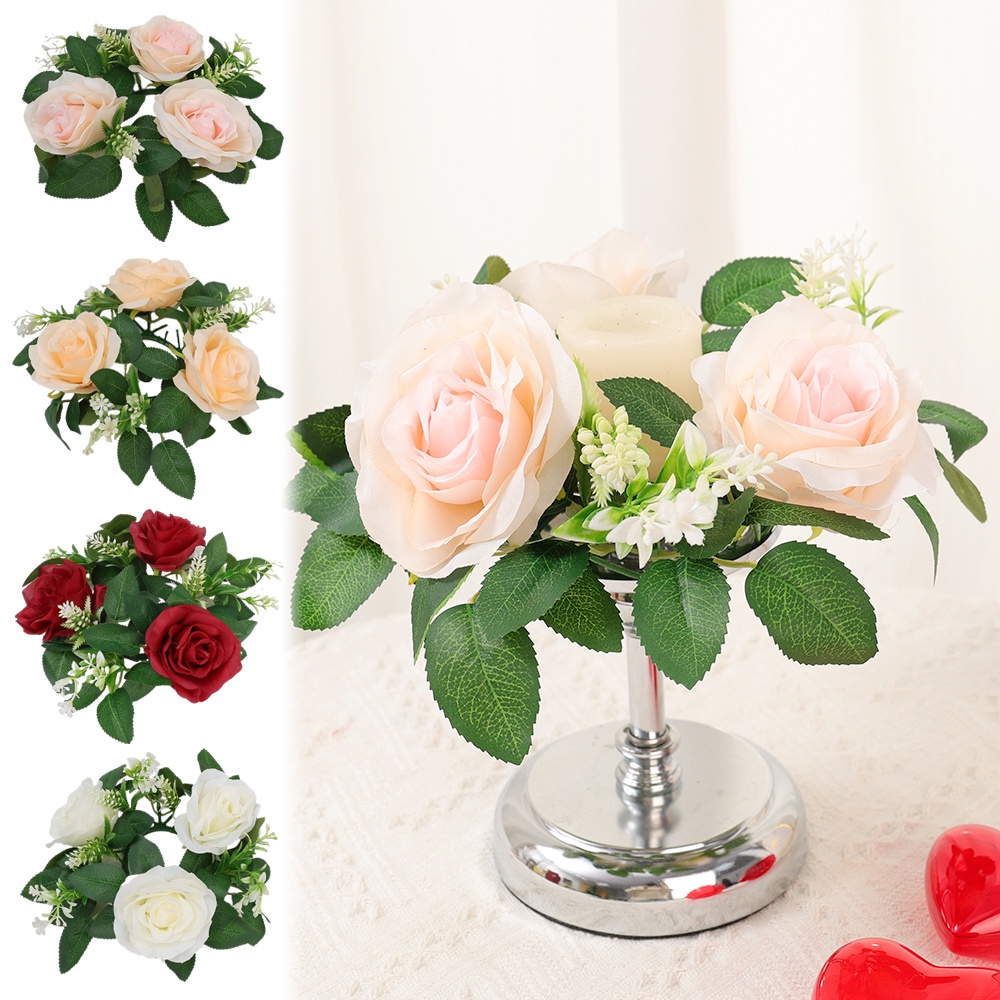 Artificial Flower Wreath Candle Holder Rose Garland Candlestick Fake
