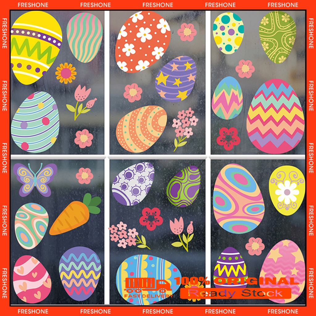 2 Pcs Easter Egg Bunny Window Stickers Self-Adhesive Reversible Design ...