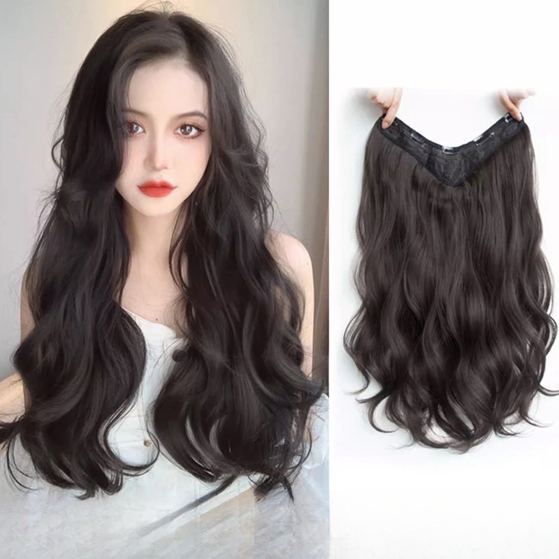 Wig Piece Female One Piece Long Curly Hair Fluffy U Shape 5 Clip Hair Extension Piece Wig Female 3719