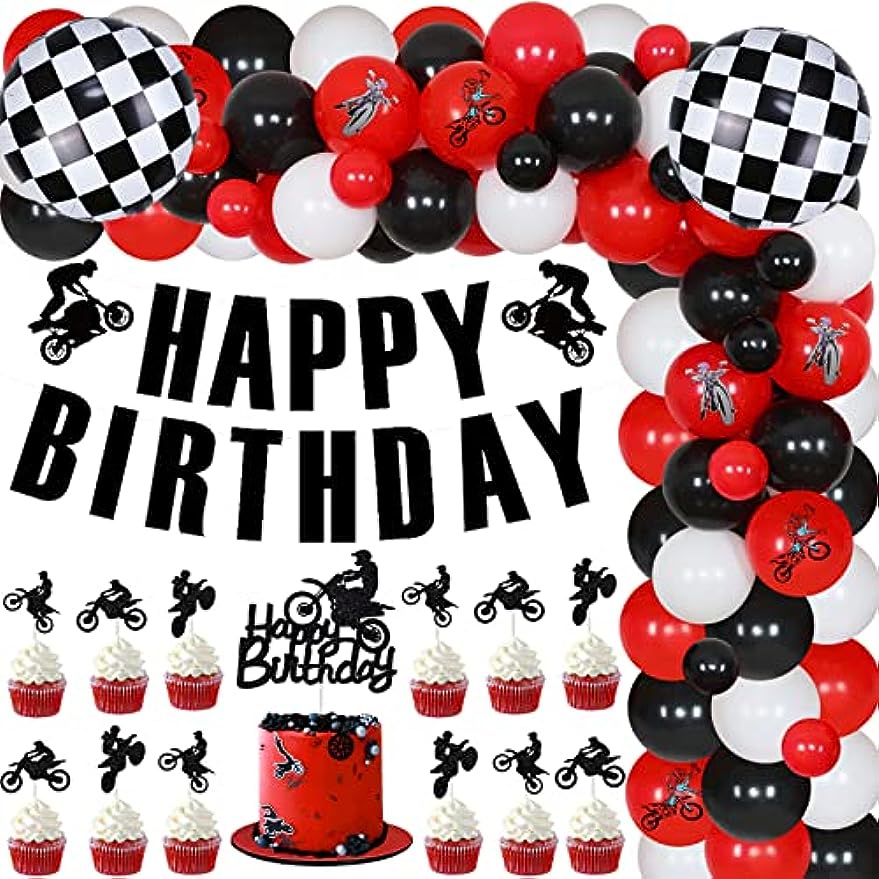 Dirt Bike Birthday Decorations - Balloon Garland Arch Kit With Happy 