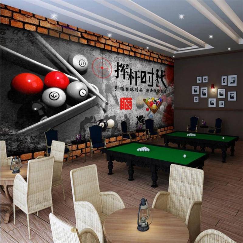 Custom Retro 3d Billiards Gray Brick Wall Pattern Mural Wallpaper For ...