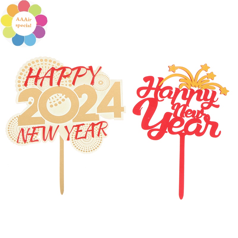 SEMEBY Creative Acrylic Happy New Year 2024 Cake Topper For Merry