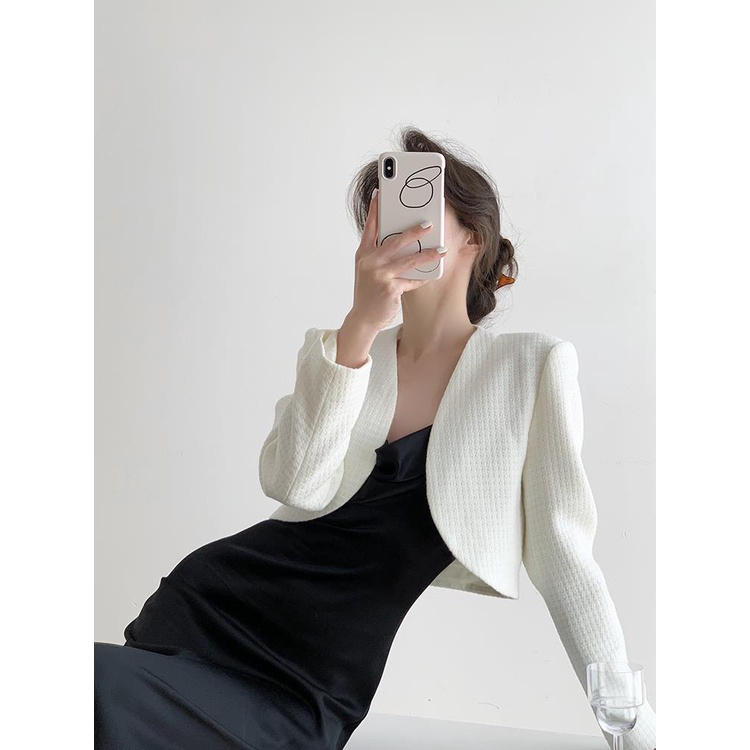 TAVIMART  -  Vintage y2k Millennium White high-neck long-sleeved short jacket for women's autumn and winter punk rock slimming outfit top emo main image 1