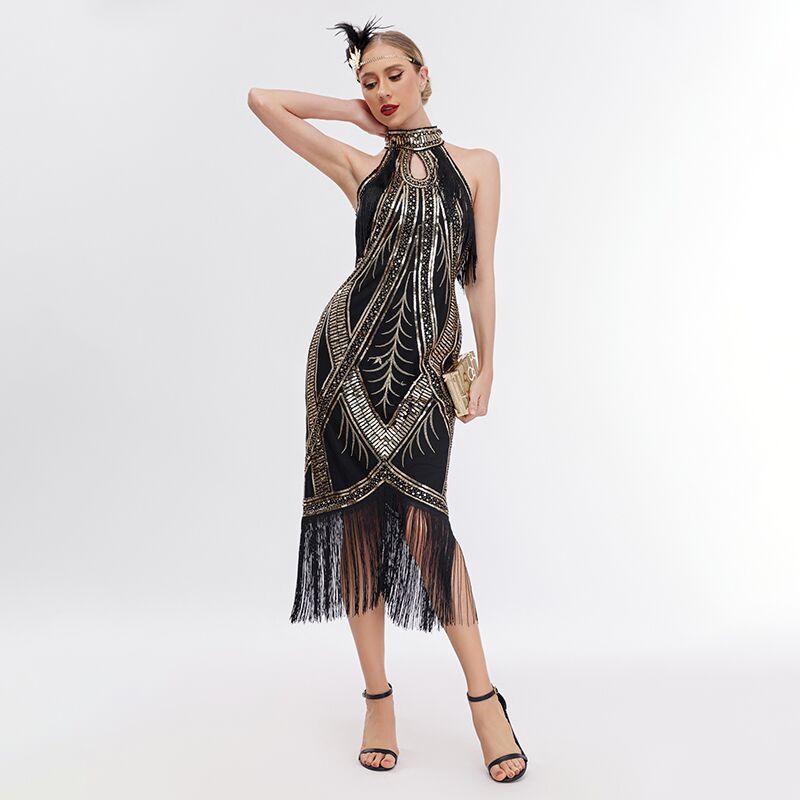 BABEYOND 1920s Flapper Dress Long Fringed Gatsby Dress Vintage Art Deco ...