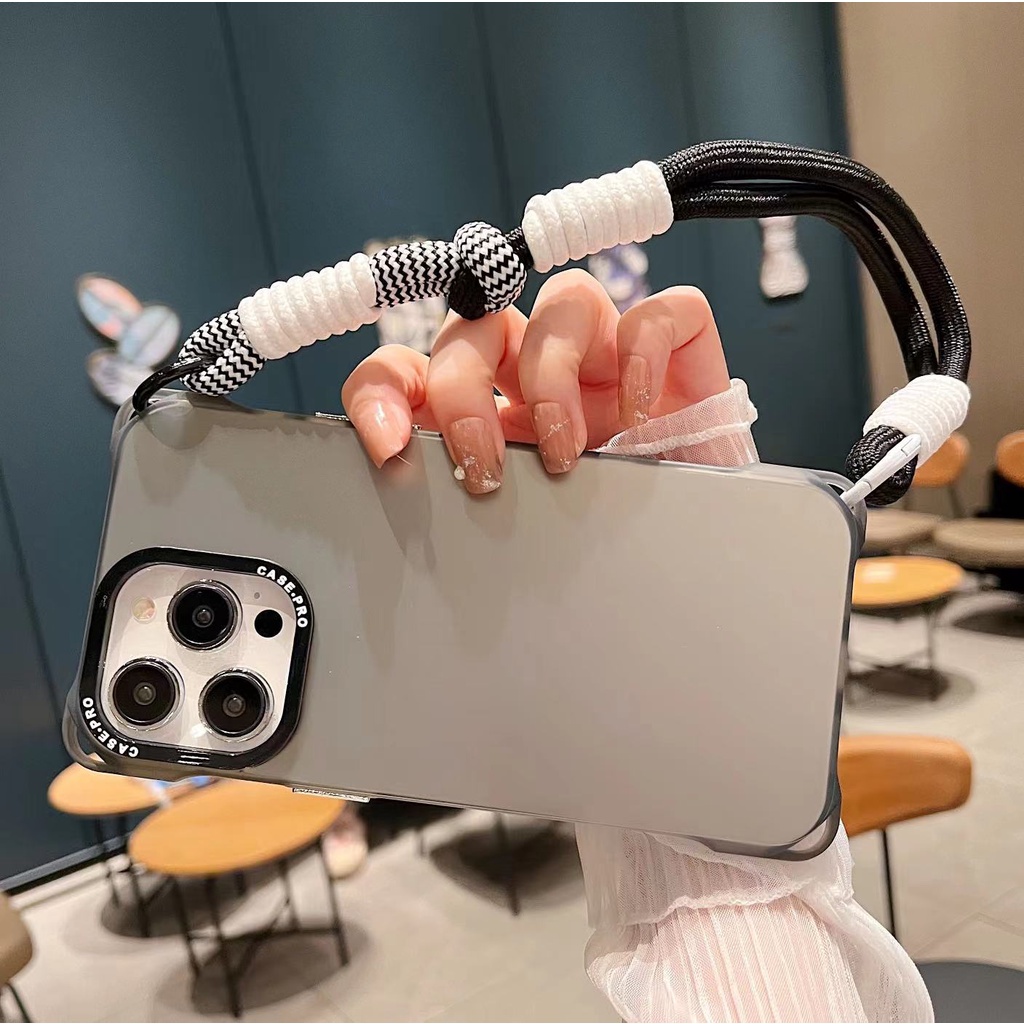 For iPhone 12 13 14 Pro Max Four Corner Anti Drop Strap Minimalist Case