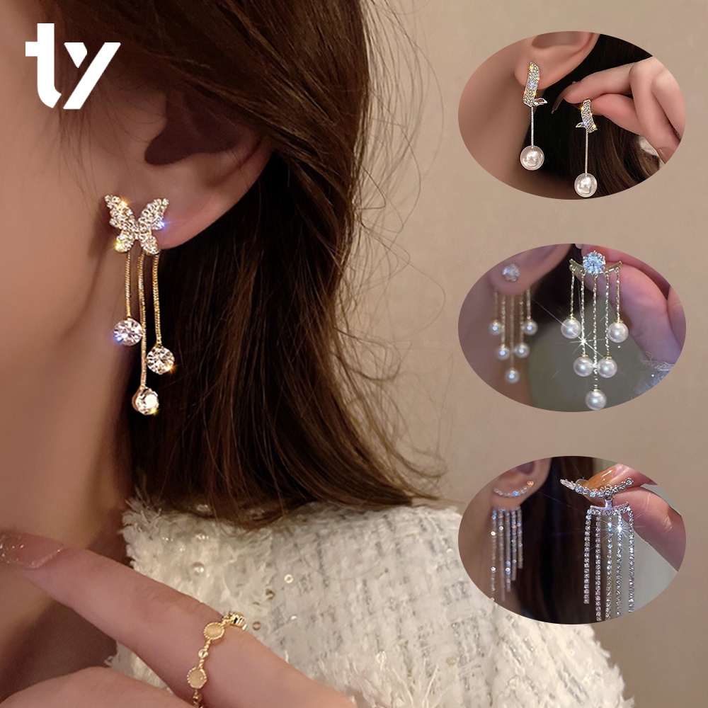 Long butterfly tassel zircon earrings 717866240971 main image 1