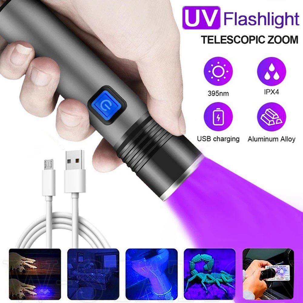 395/365nm 3 Modes Zoomable UV Flashlight / Portable Small Alloy ...