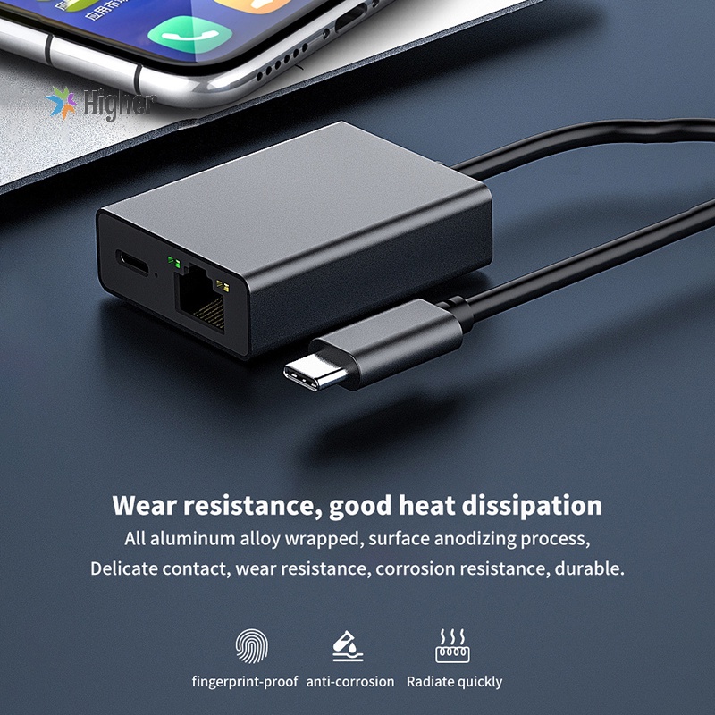 Higher 1000mbps type c to rj45 internet cable plug and play usb to