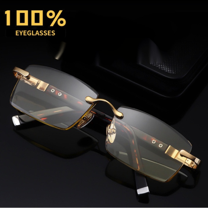 Rimless HD Lens Reading Glasses For Men Anti Radiation Anti Blue Light Wear Resistant Ultra Light Computer Driving Portable Eye Glasses Shades For Men