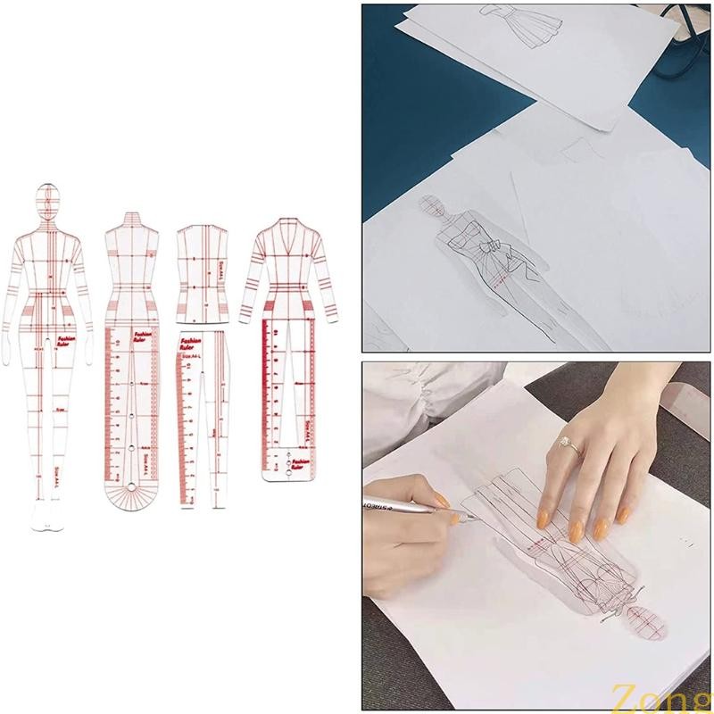 ZONG 4 Models Human Pattern Template Ruler Fashion Drawing Designing ...