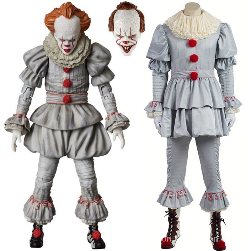 Pennywise Cosplay Costume Mask Adult Kids Scary Clown Suit Halloween ...