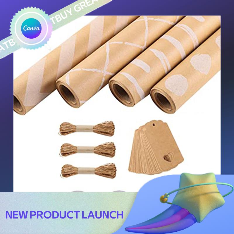 greatbuy 4 Roll Wrapping Paper, Birthday Wrapping Paper 43 X 300 Cm/Roll Wrapping Paper Set with