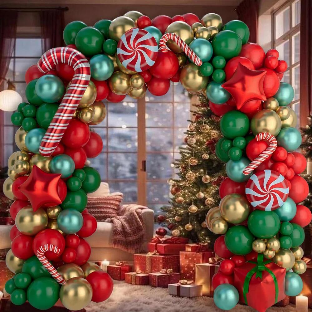 Christmas Balloon Garland Red Metal Green Balloon Arch with Candy Cane ...