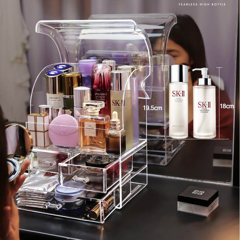 Cosmetic Make up Storage Box With Lid 3 Drawers Transparent Clear