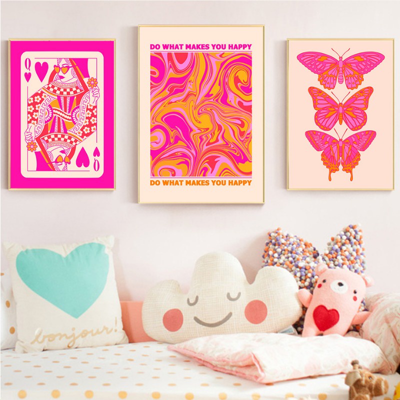 Fashion Retro Art Canvas Painting Pink Orange Wall Art Minimalist