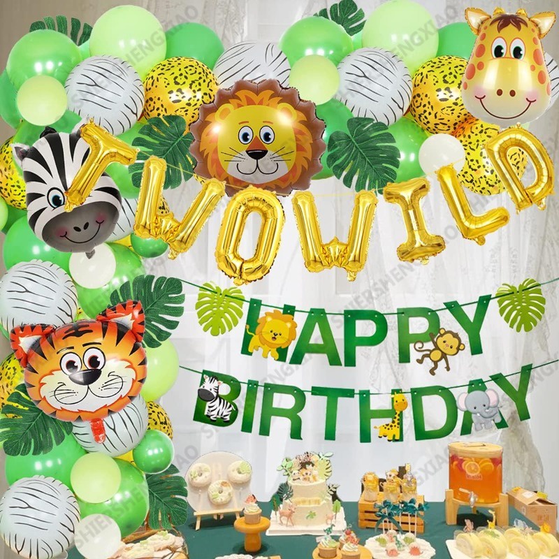 67pcs Jungle Animal Theme Balloon Party Set Tiger Lion Zebra Aluminum 