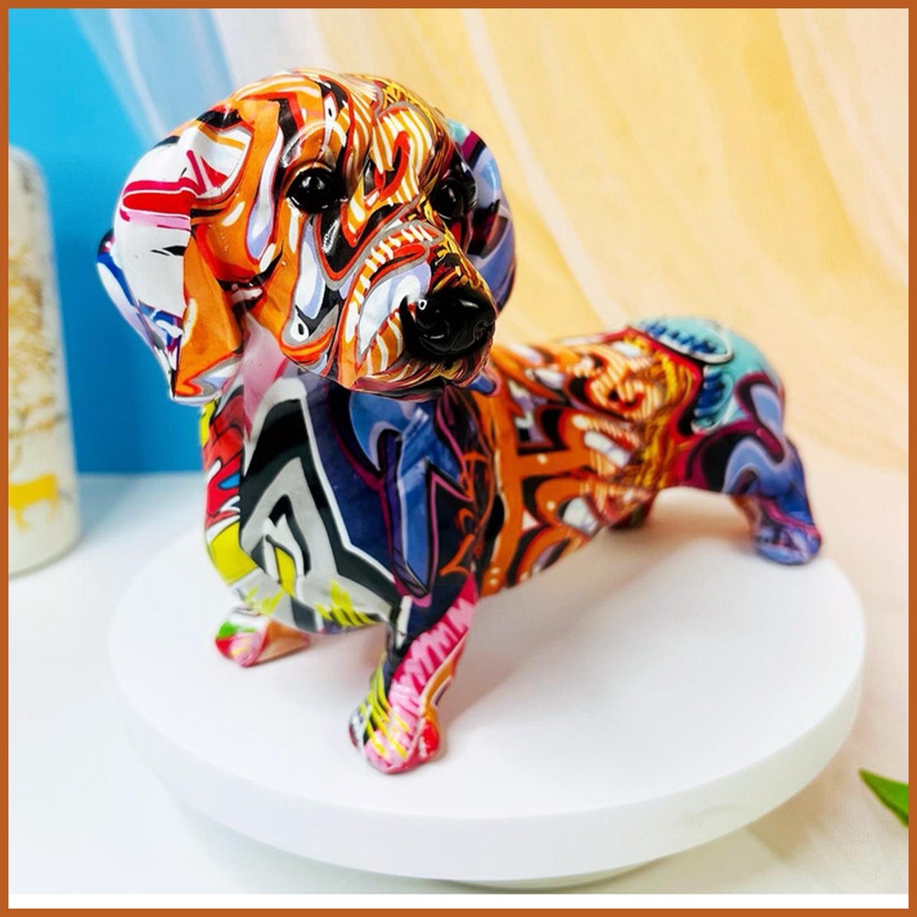 Dog Figurine Creative Painted Graffiti Dachshund Dog Sculpture Animal ...