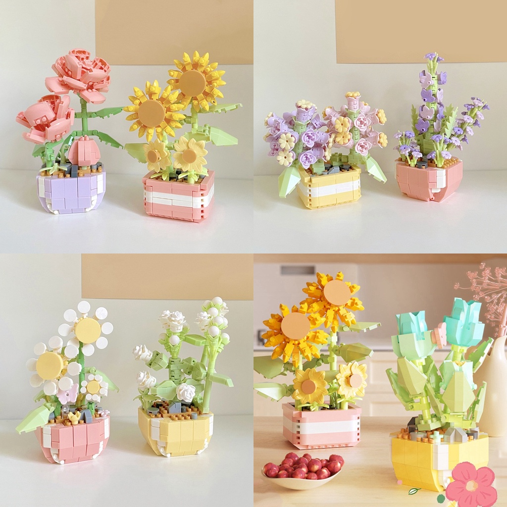 Creative Potted Flowers Building Block Kids DIY Educational Toy ...