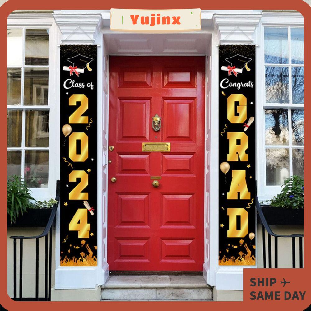 YUJINX 2024 Graduation Banner, Black Gold Graduation Theme Decoration ...