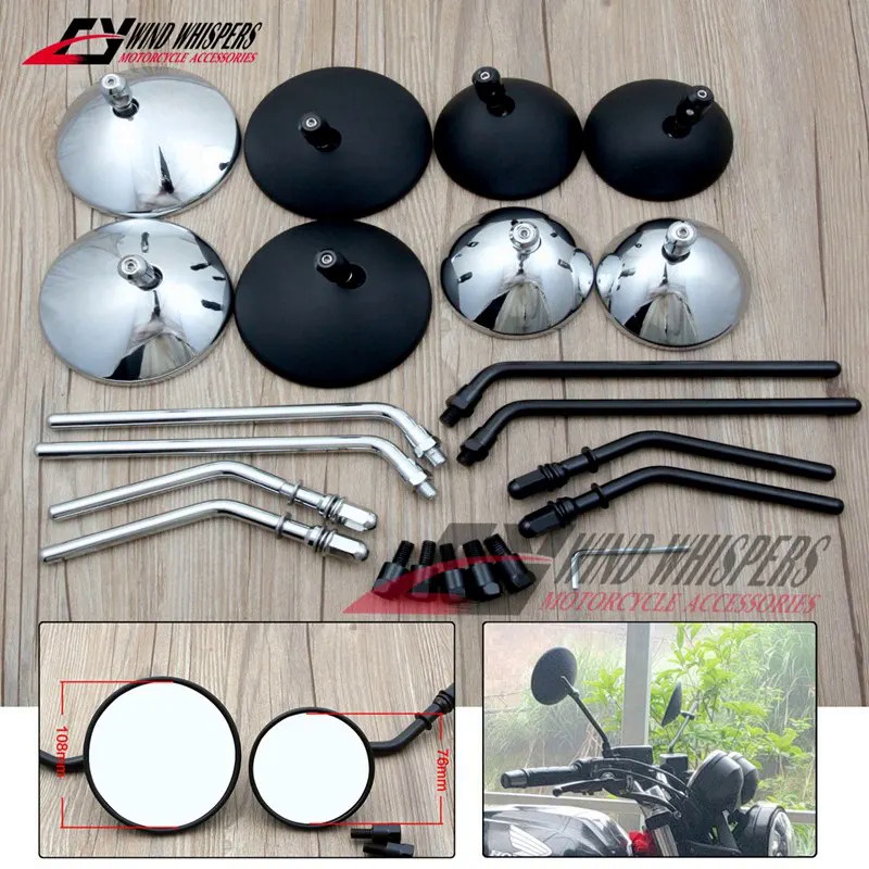 Motorcycle Retro Round Convex Rear View Mirrors For Harley 883 1200 ...