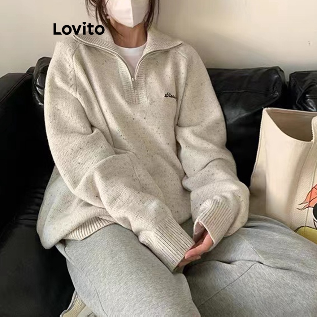 Lovito Women Zipper Sweater LNE21043 (White) Shopee Philippines