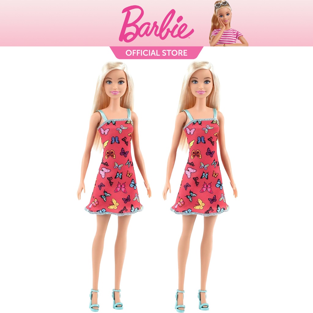 Barbie Fab Basic Doll Pink Dress Butterfly Design with Blonde Hair 2 Pcs Bundle Barbie Dolls On Sale