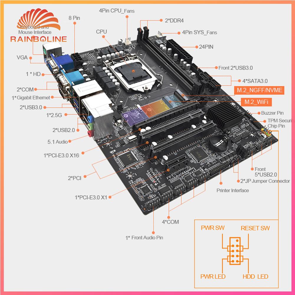 Rain B365m Gaming Motherboard M.2 Nvme Lga 1151 Computer Motherboard 