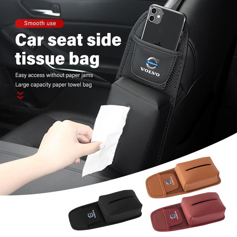 Car Seat Side Hanging Bag Leather Storage Pocket Tissue Box Holder