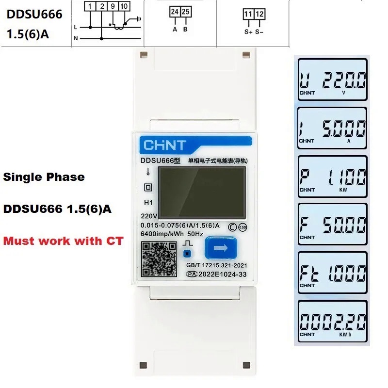 CHINT DDSU666 DTSU666 Multifunction Power Meter Programable V,A,W,KWH ...