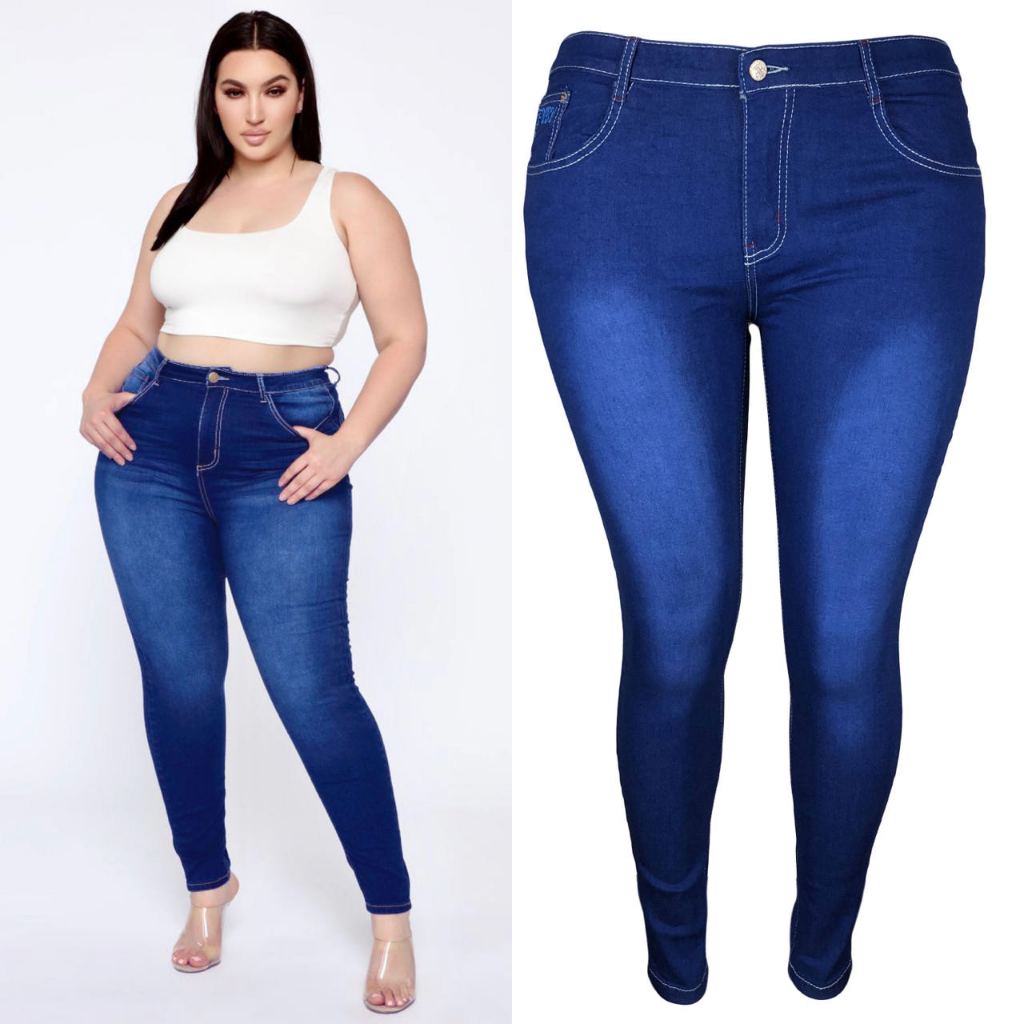 ♟daviesshop Plus Size Jeans Sexy Curvy Stretchable Denim High Waist