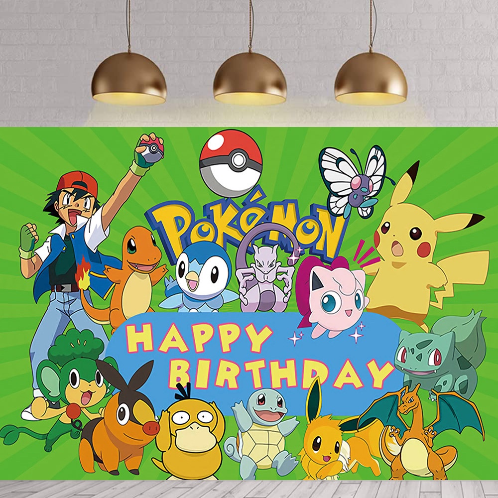 Pikachu Theme Party Backdrop Decor Baby Shower Kids Pokemon Backdrops ...