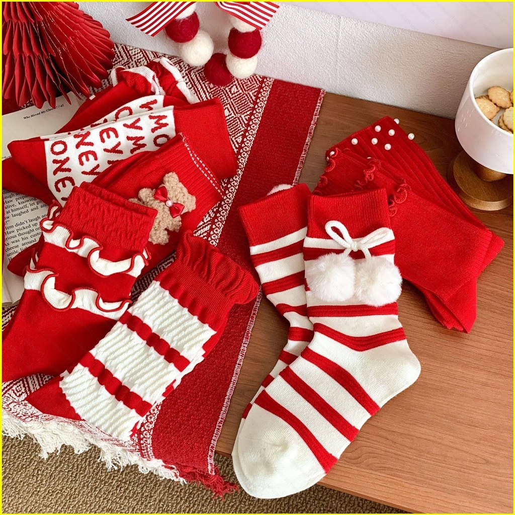 YYDS Christmas socks 2024 the year of the dragon Bright red cotton New