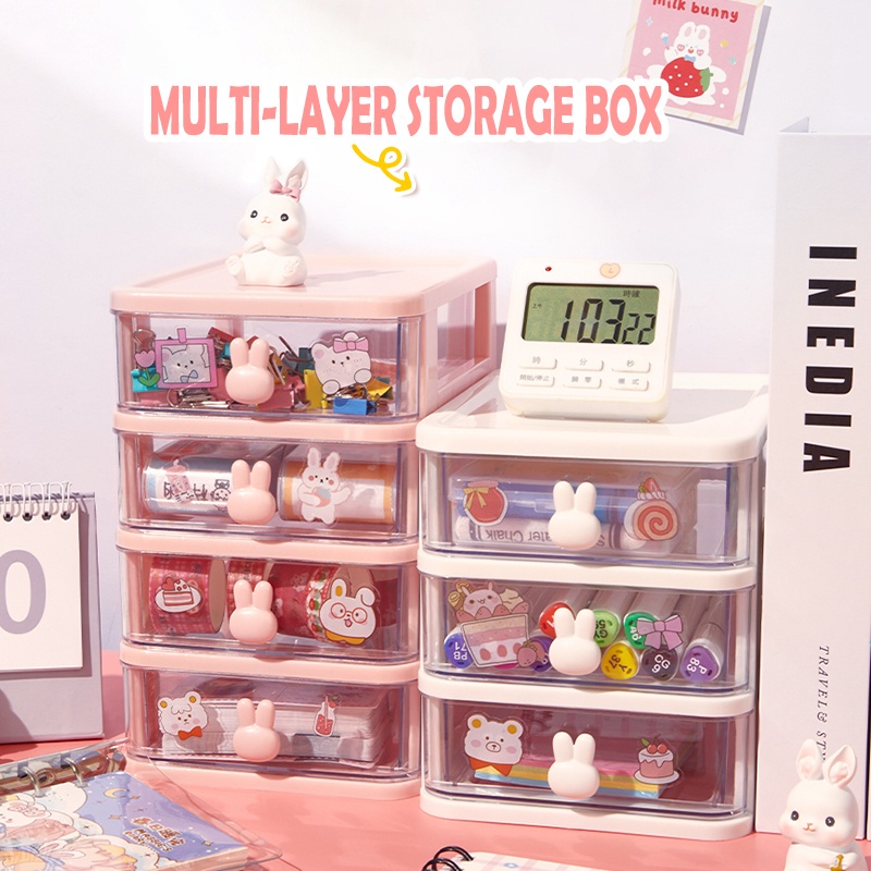 Storage Box Cute Shelf Desk Drawer Cartoon Rabbit Cosmetics Stationery ...