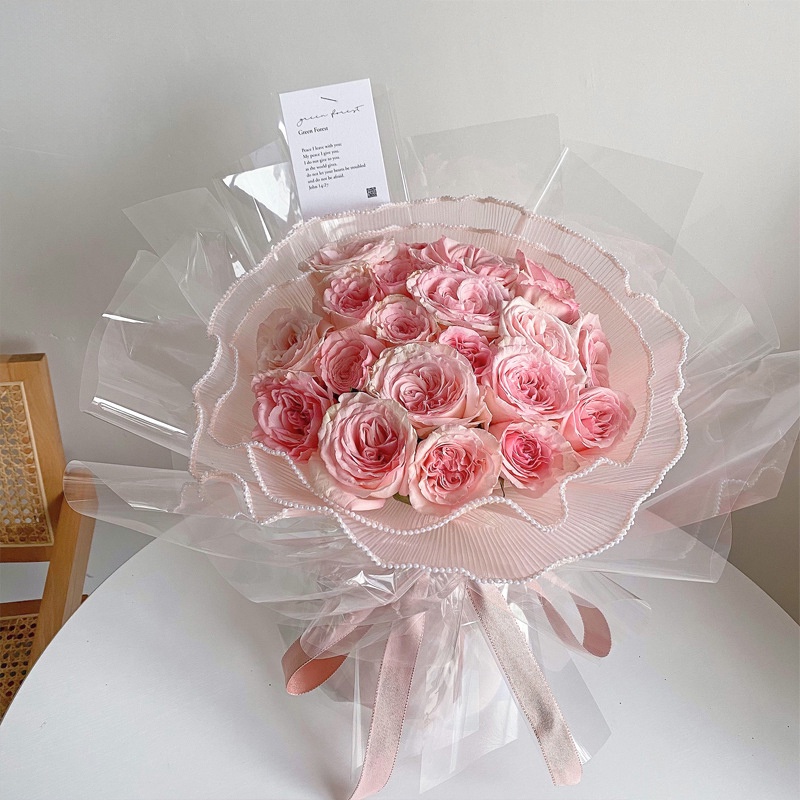 GORGECRAFT 8 Yards White Pearl Edge Flower Wrapping Mesh - Ruffle Organza Bouquet Packaging Paper