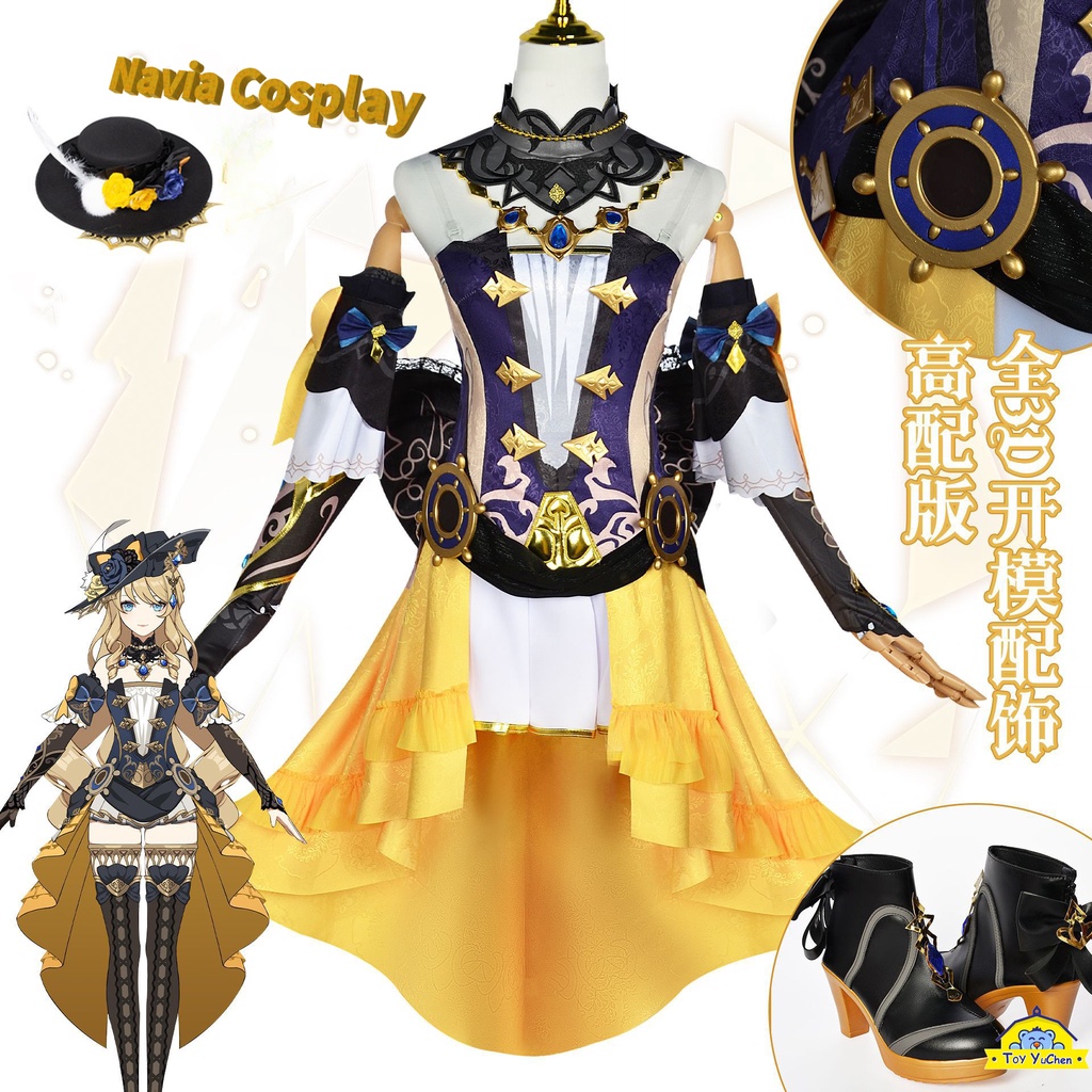KIRA KIRA Genshin Impact Navia/Clorinde Cosplay Shoes Dokidoki Sr Fontaine Cosplay Clorinde Navia High Heeled Shoes Navia M Medium Women Medium Men