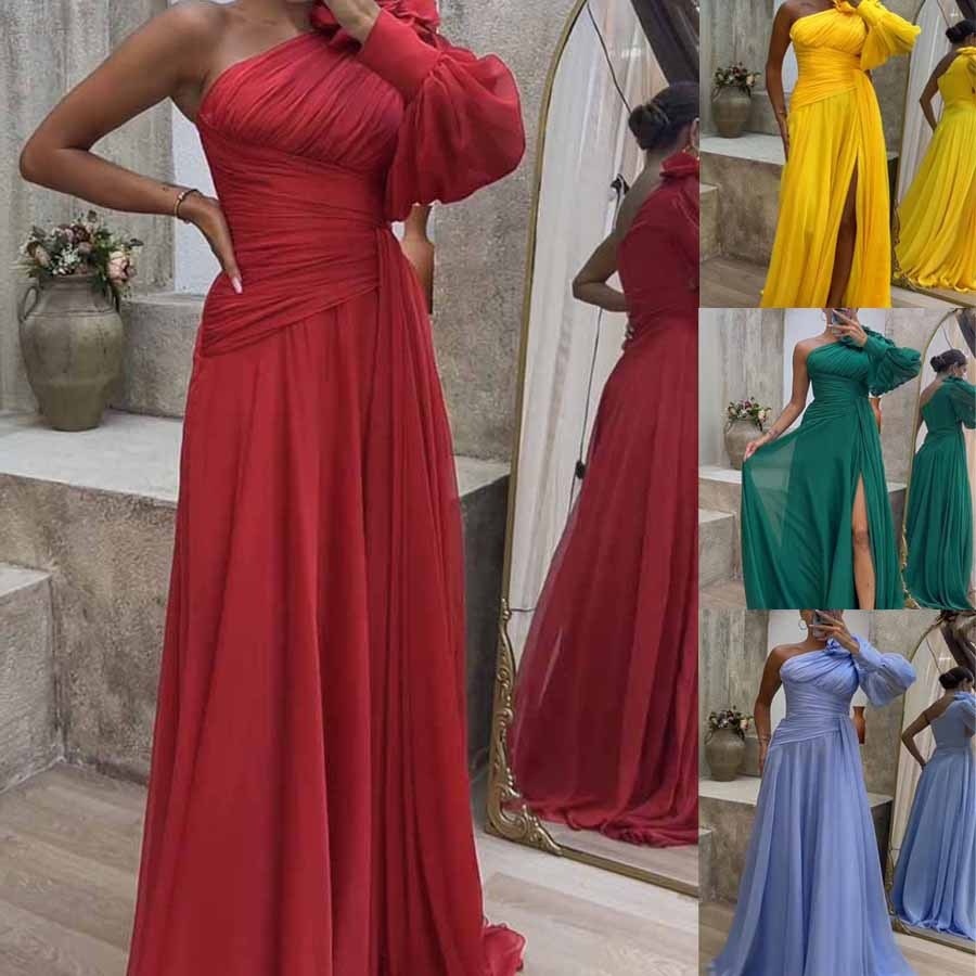 Unique Multi Color Layered One Shoulder Long Sleeves Prom Dress Formal Gown UQP0111