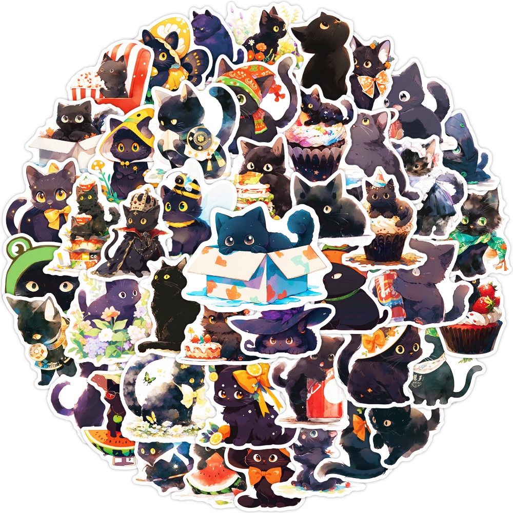 50PCS Original Cute Little Black Cats Waterproof Graffiti Stickers For ...