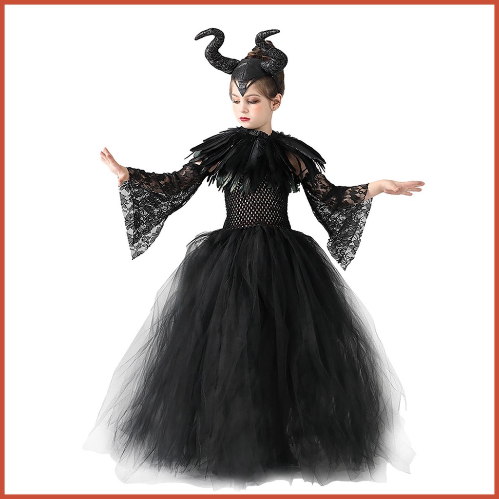 Evil Queen Halloween Costumes for Girls Maleficent Costume Devil Queen Headpiece Outfit Evil
