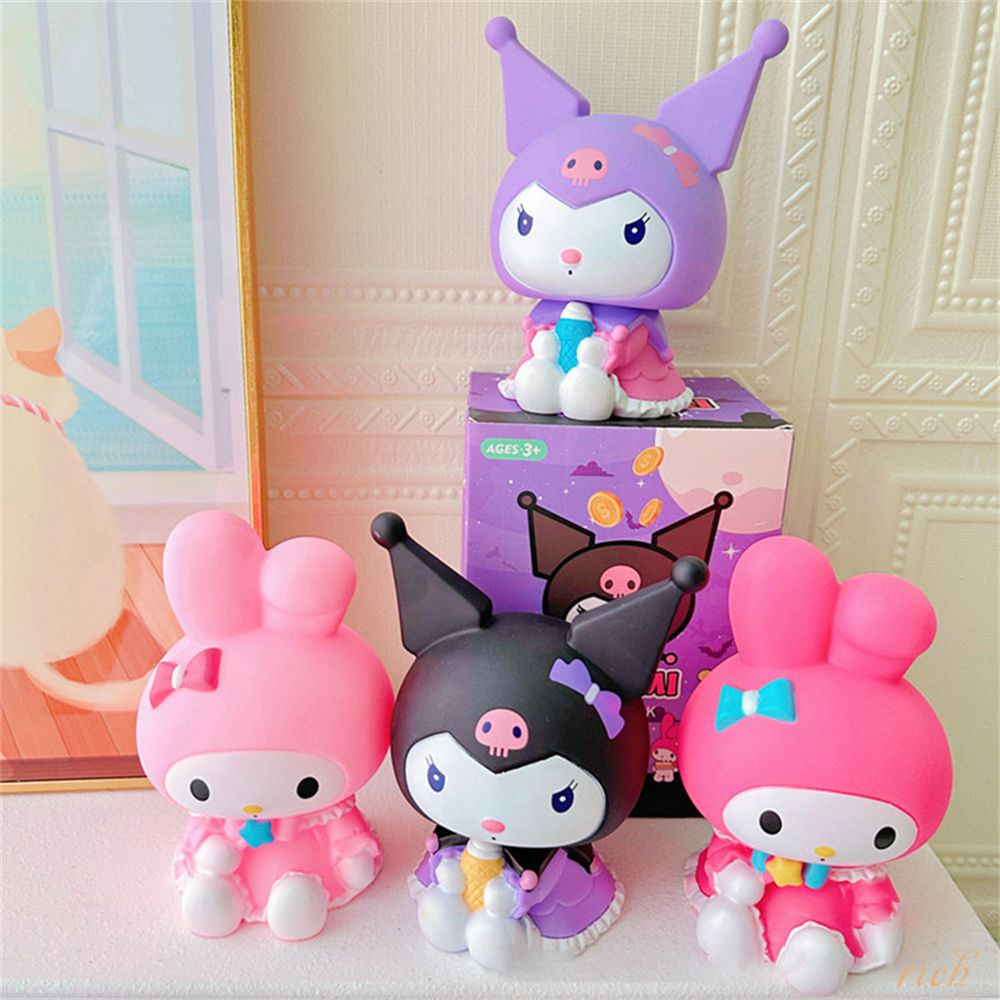 Kawaii Sanrio Piggy Bank Kuromi My Melody Anime Figure Anti-fall Money ...