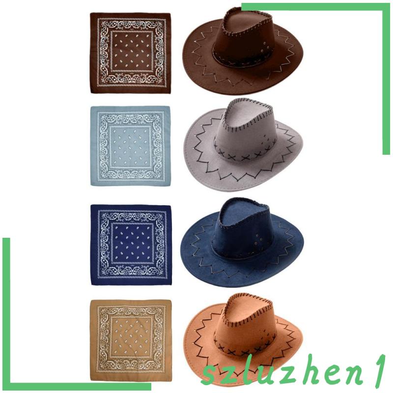 Szluzhen1 Cowboy Hat with Bandana Cosplay Accessories Fancy Dress Sun Hats Photo Props Cowgirl Hat Halloween Costume for Party Fishing Travel Shopee Philippines