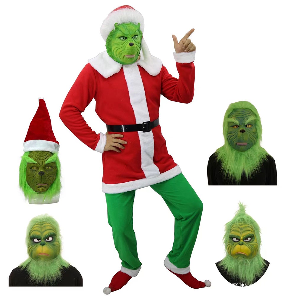 Christmas Grinch Mask Green Fur Monster Cosplay Masque Full Face Anime ...